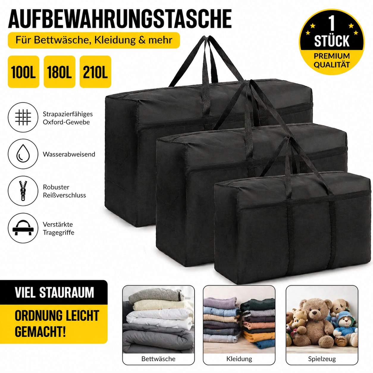 XXL Aufbewahrungstasche 100â210L â Wasserdichte Oxford Umzugstasche fĂŒr Kleidung & BettwĂ€sche