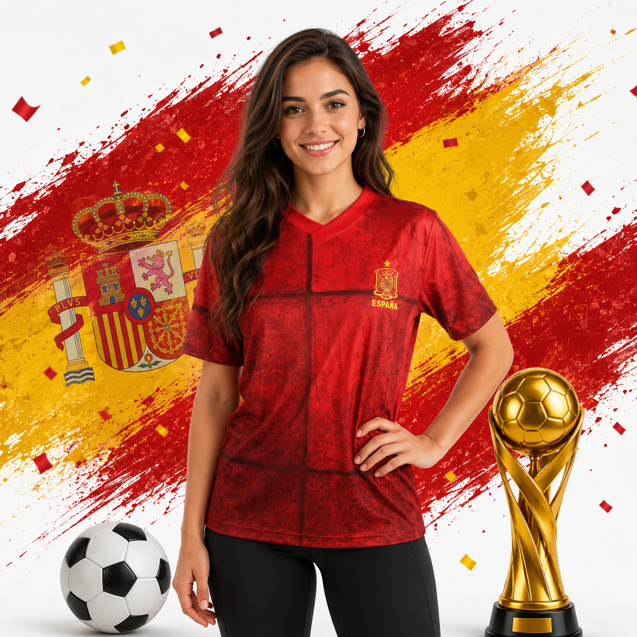 Spanien FanShirt Fußball T-Shirt WM EM Trikot Unisex V-Ausschnitt - Camiseta de España para Aficionados al Fútbol | Mundial, Eurocopa, Unisex Cuello en V