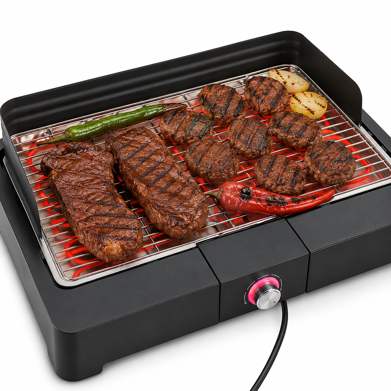 Elektrischer Tischgrill BBQ Balkongrill Edelstahl Grill 2200W Schwarz