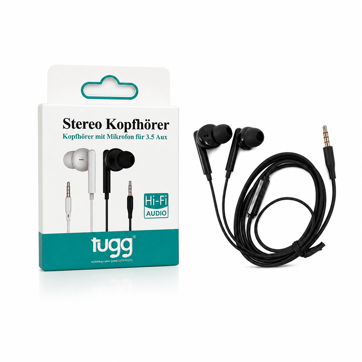 Stereo Kopfhörer 3,5mm Klinke mit Mikrofon In-Ear AUX Kabel 1,2m Schwarz
