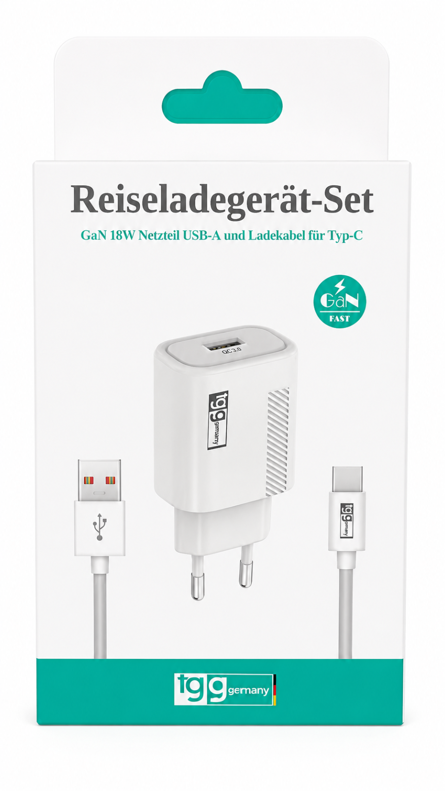 TUGG USB C Ladegerät 18W Netzteil Schnellladegerät USB-A Ladekabel 1m Typ C Set
