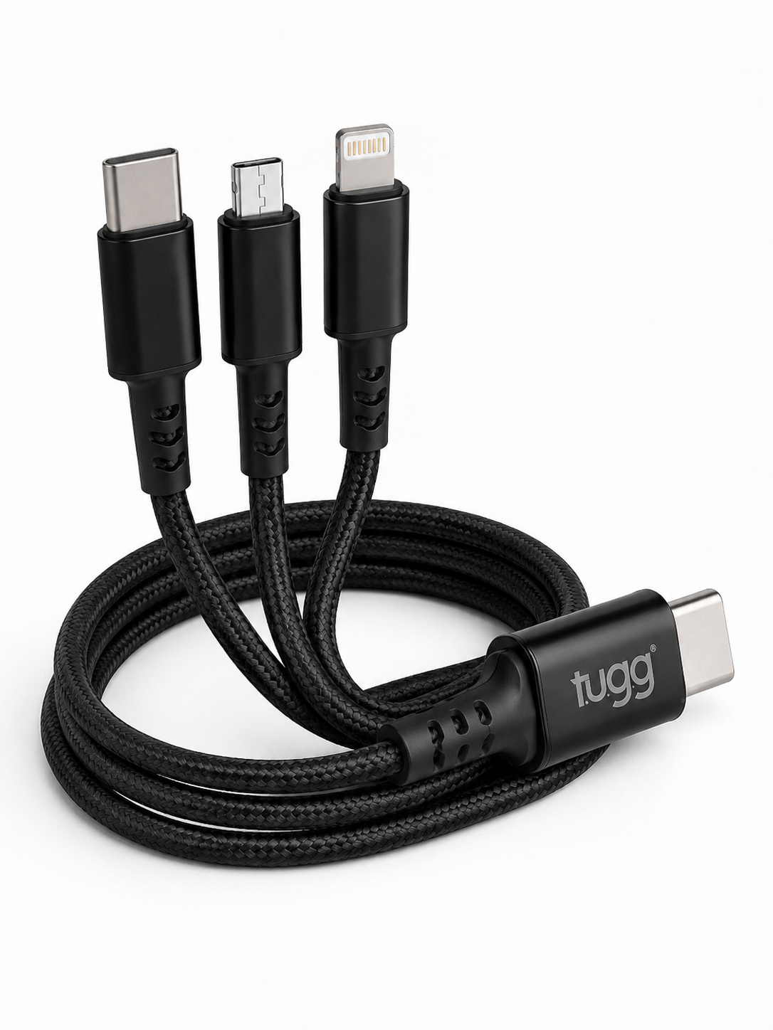 TUGG 3in1 USB-C Ladekabel 45W 1,2m 8-Pin Micro USB Multi Ladekabel Schwarz