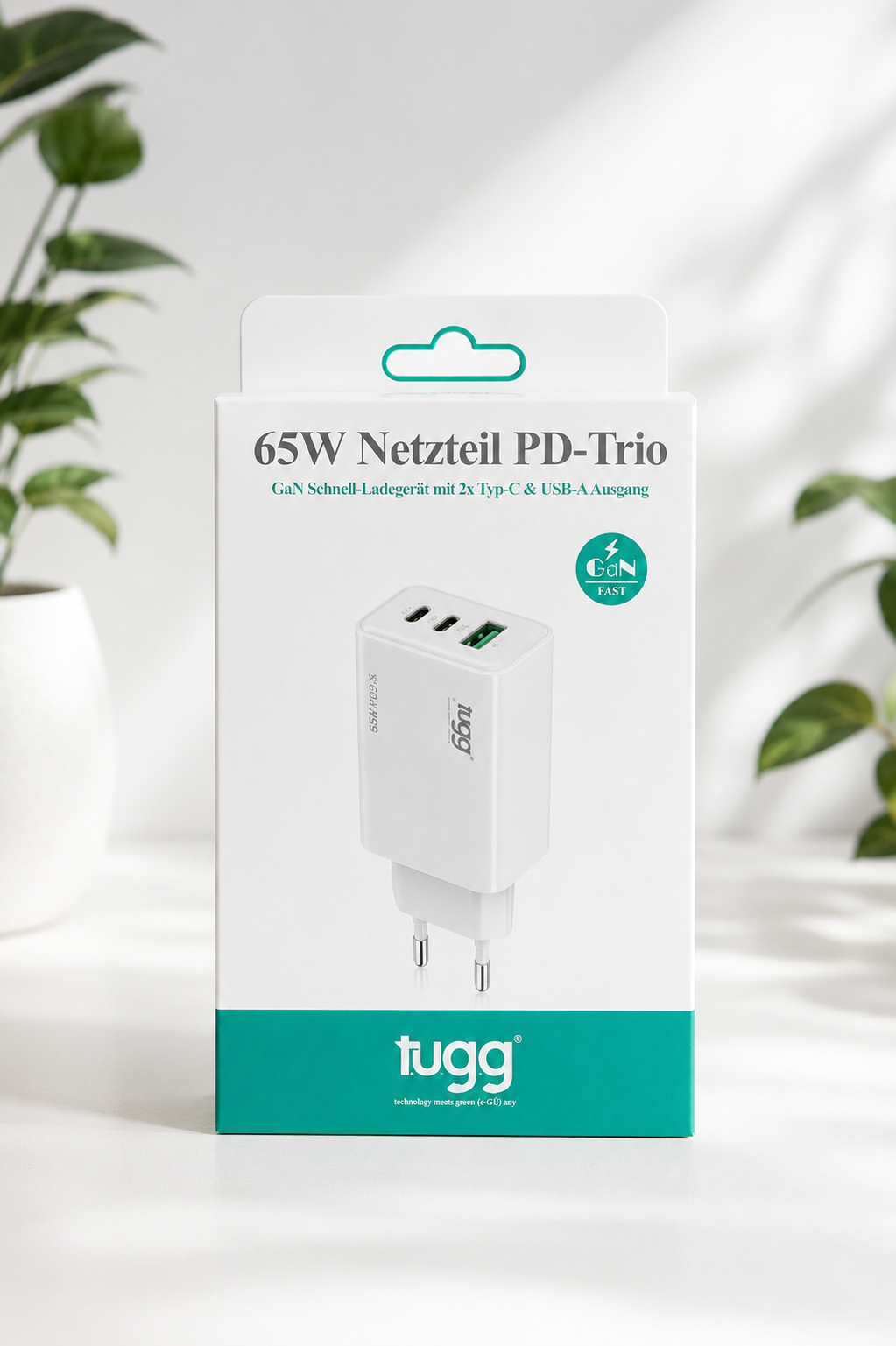 TUGG 65W USB C LadC Ladegerät Schnellladegerät PD Netzteil 2x USB-C USB-A Fast Charge