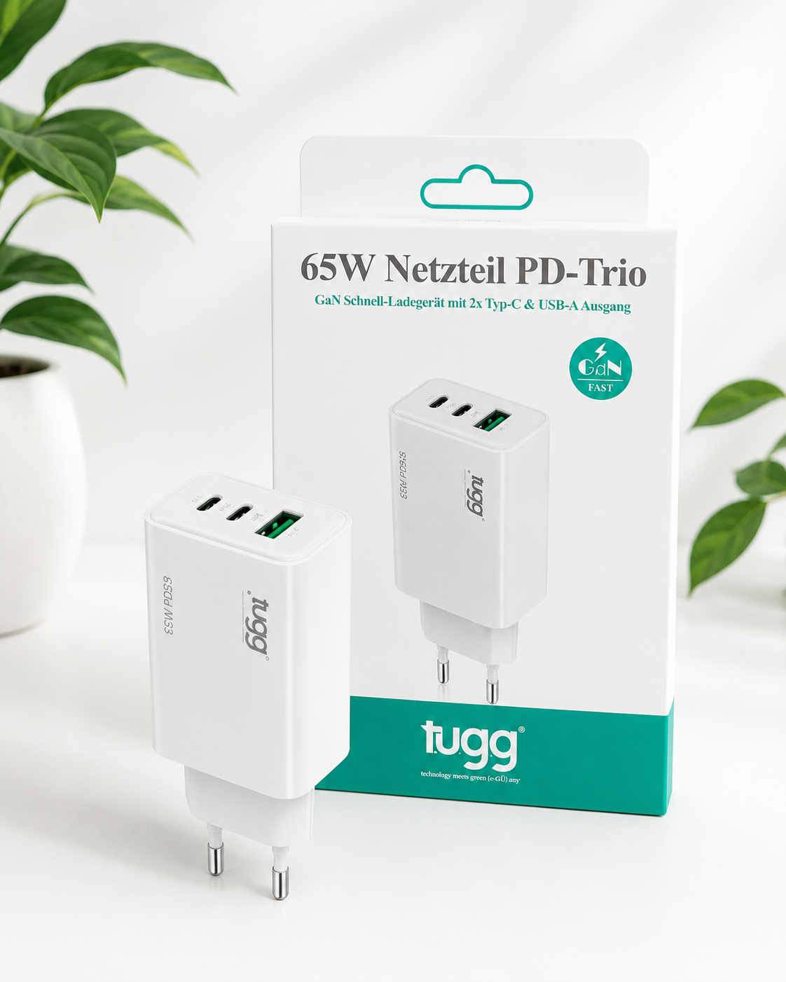 TUGG 65W USB C LadC Ladegerät Schnellladegerät PD Netzteil 2x USB-C USB-A Fast Charge