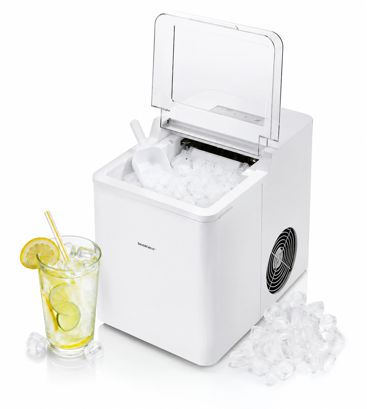 Eiswürfelmaschine 1,3L 105W Eiswürfelbereiter Weiß 2 Eiswürfelgrößen
