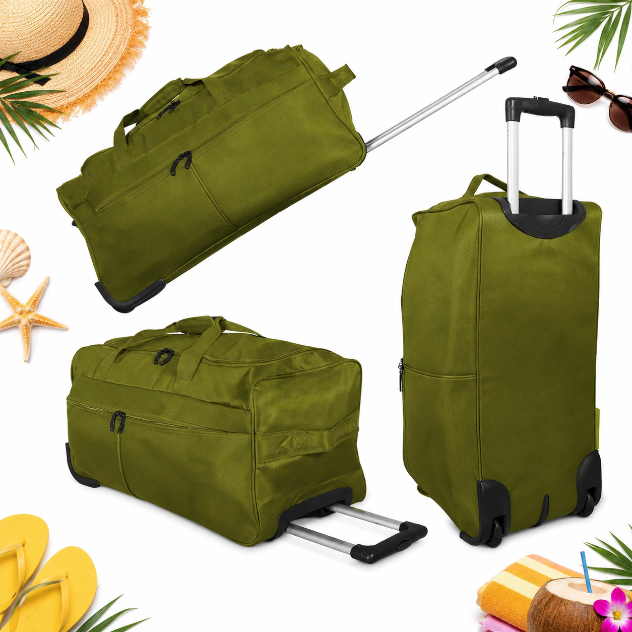 Reisetasche Trolley 70L XL Rollen Reisetrolley Gepäcktasche 65cm Grün