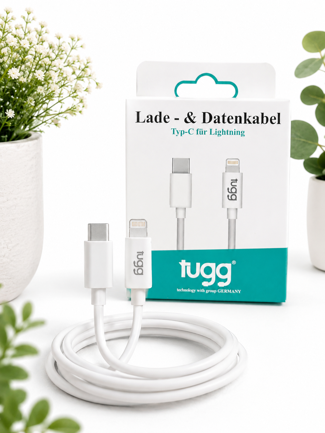TUGG USB-C auf 8-Pin Kabel 1m Ladekabel Datenkabel 27W Weiß