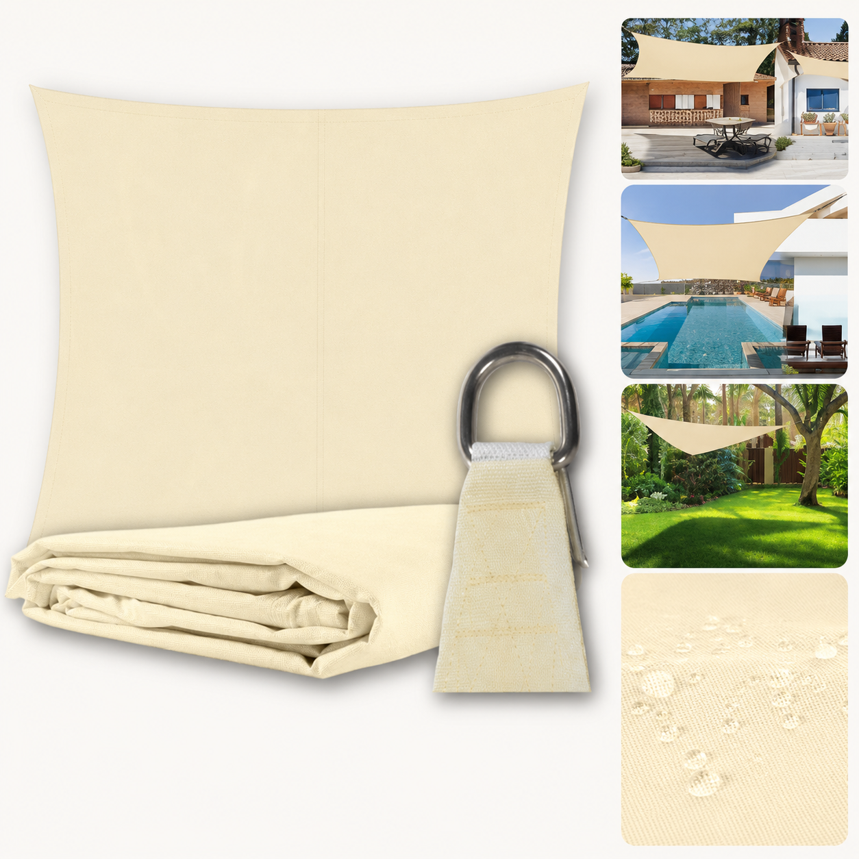 Sonnensegel 3x2m Rechteckig Sonnenschutz UV Schutz Terrasse Balkon Beige