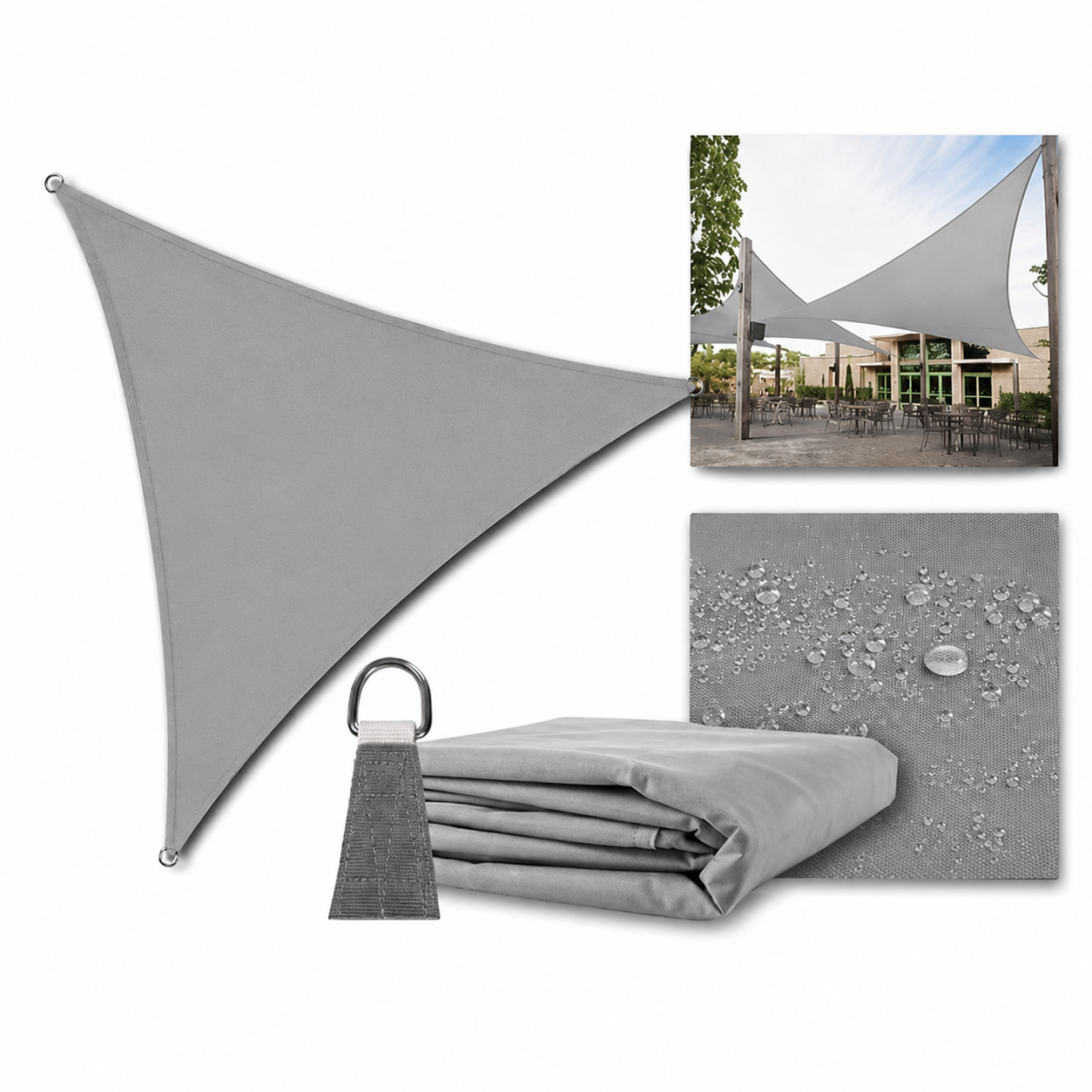 Sonnensegel 3x3x3m Dreieckig Sonnenschutz UV Schutz Garten Terrasse Grau