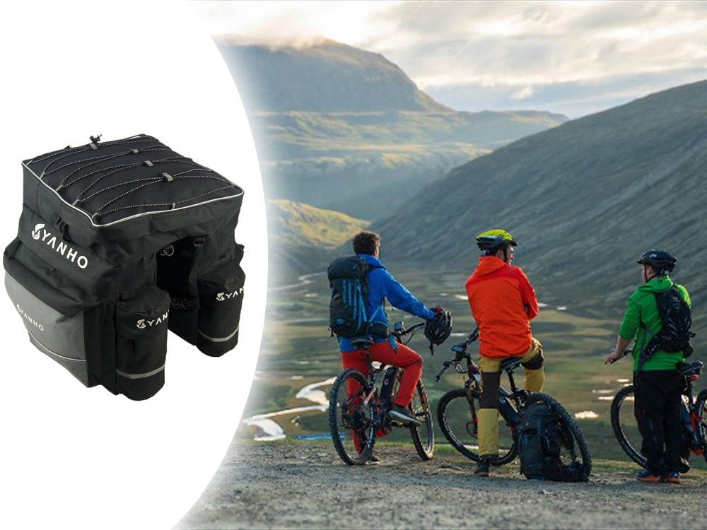 Fahrradtasche GepĂ€cktrĂ€ger 45L mit Regenschutz â GroĂe Fahrradtasche mit 3 FĂ€chern, Seitentaschen und Reflektoren fĂŒr Touren & Alltag