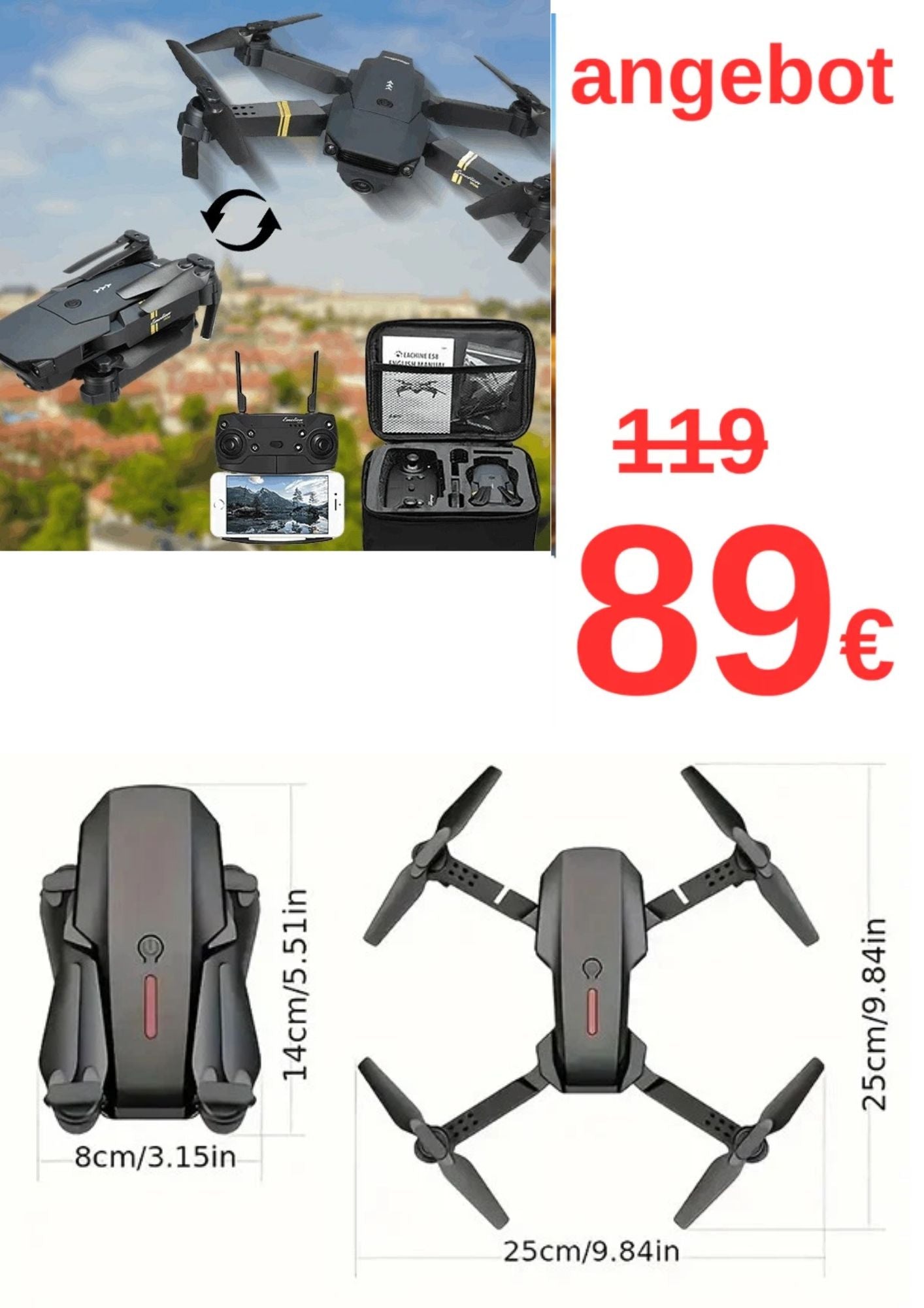 Mini-Drohne mit HD-Kamera 1080p – faltbar, GPS, Geschenk für Kinder