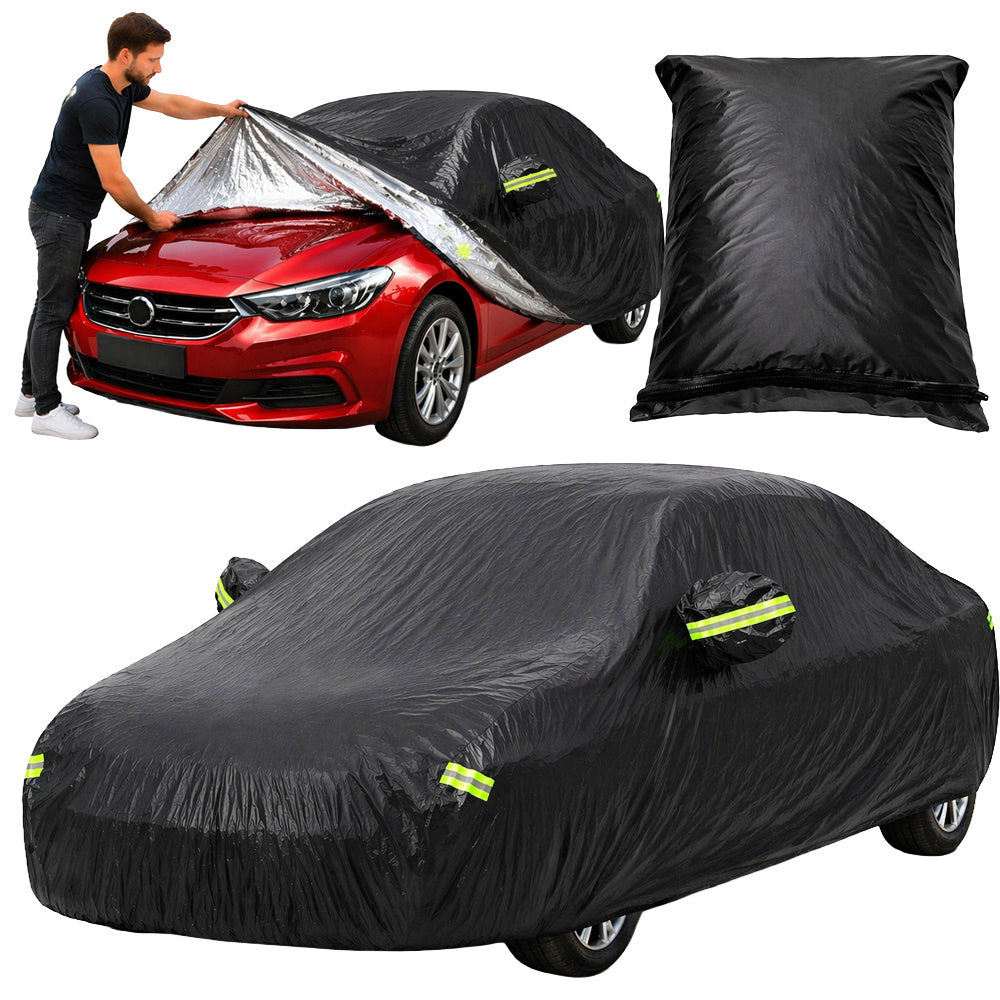 Autoabdeckung XXL wasserdicht – Ganzgarage mit Spiegeltaschen für Sommer & Winter, UV-, Regen- und Schneeschutz