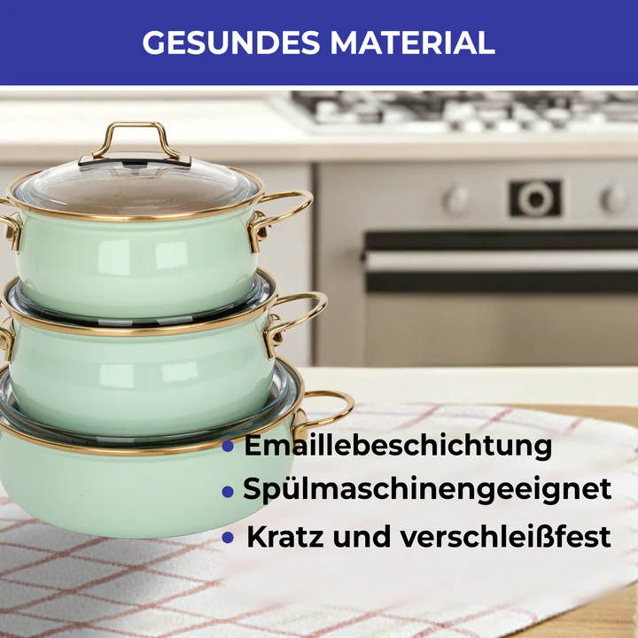 Bonera Vintage Topfset 3-teilig Induktion – Emaille Kochtöpfe 16 / 20 / 22 cm