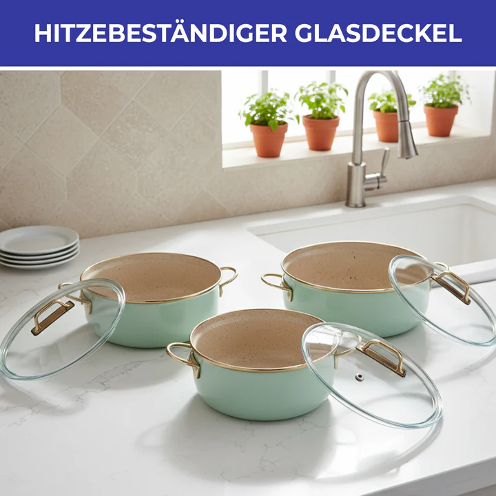 Bonera Vintage Topfset 3-teilig Induktion – Emaille Kochtöpfe 16 / 20 / 22 cm