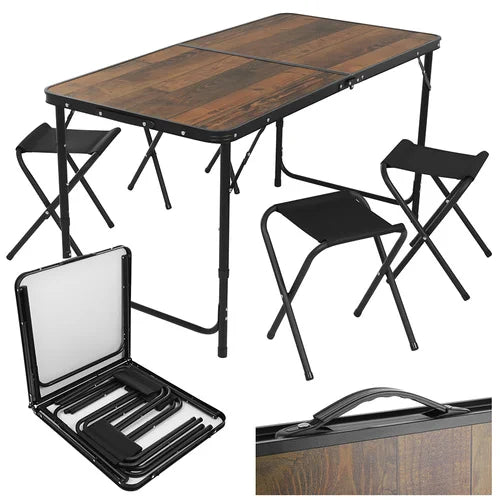 Camping Tisch Set klappbar mit 4 StĂŒhlen Koffer höhenverstellbar Outdoor