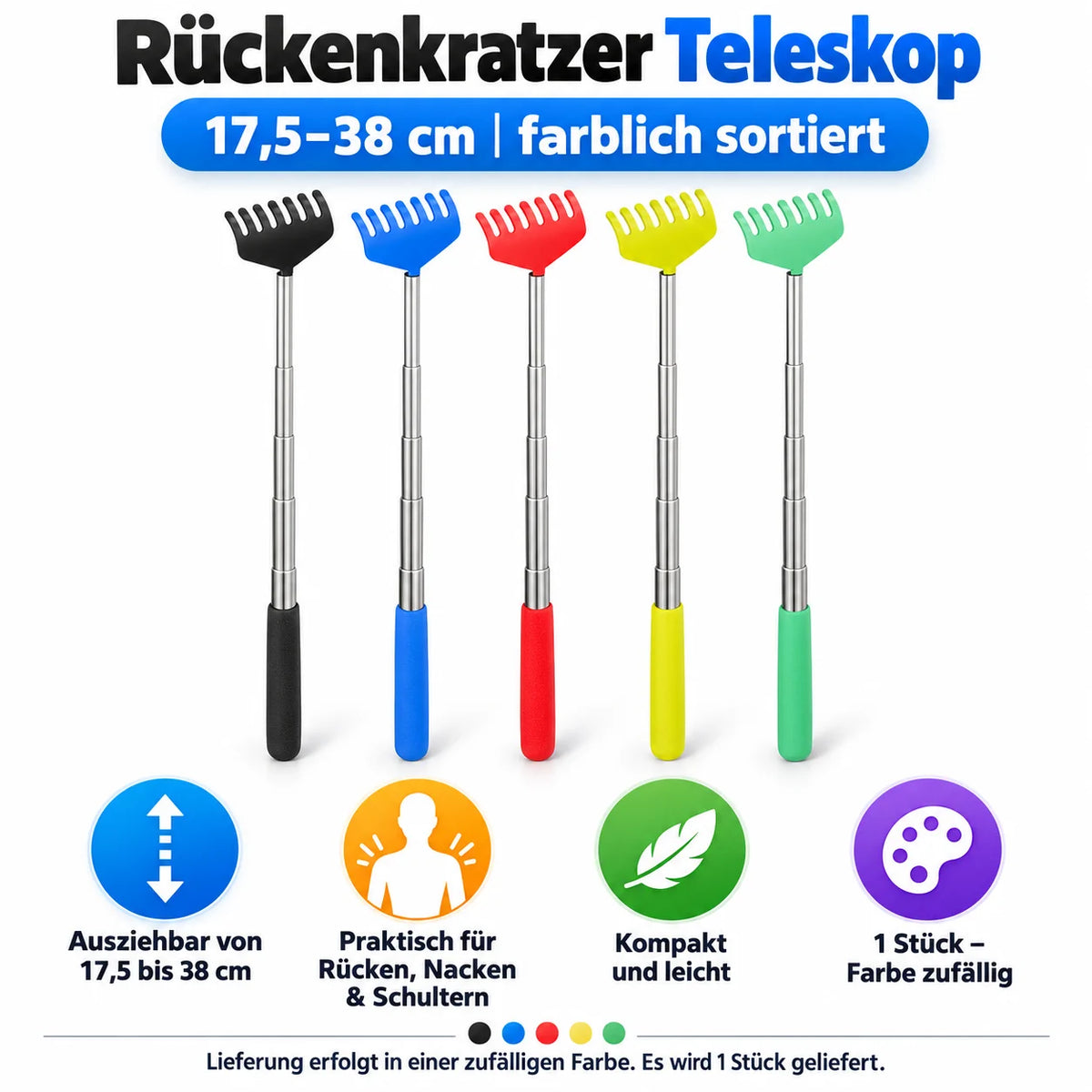 Teleskop Rückenkratzer ausziehbar aus Edelstahl – Rückenkratzer mit verschiedenen Modellen, kompakt für Rücken Nacken Schulter
