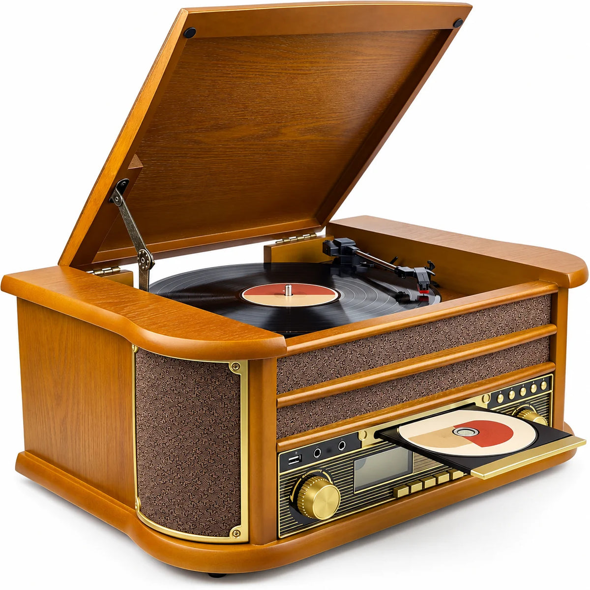 Record player nostalgia wooden music system USB record player retro stereo system