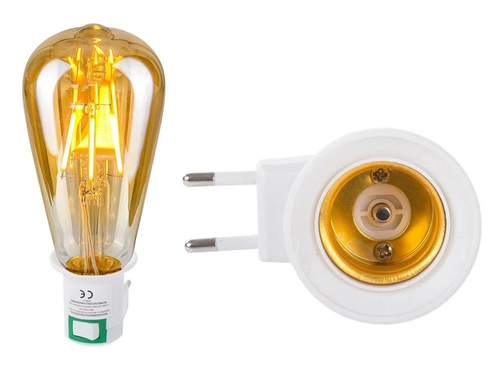 E27 Glühbirnen Adapter mit Schalter 230V – Steckdosenadapter Weiß Kunststoff