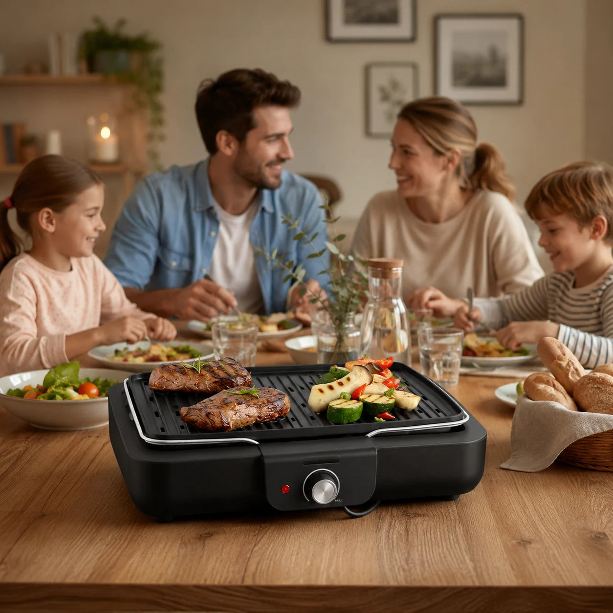 Elektrogrill Tischgrill 2200W Alu Grillplatte Innen Außen BBQ Grill