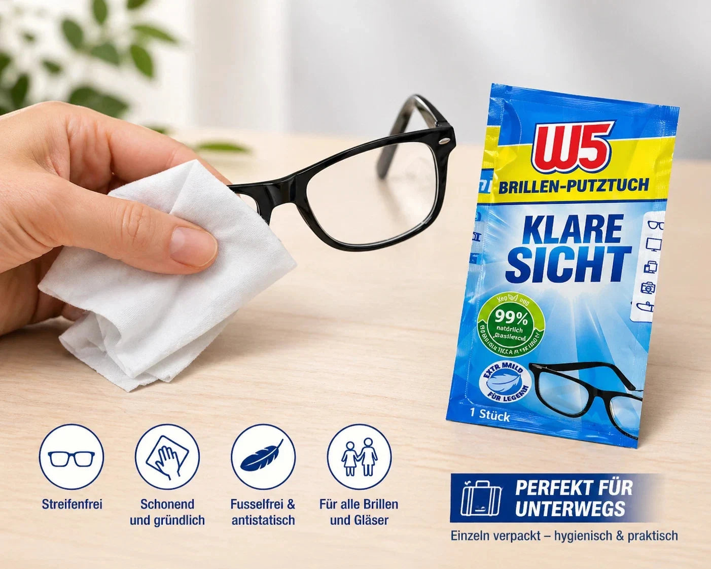 Brillenputztücher feucht 54 Stück einzeln verpackt Display Reinigung