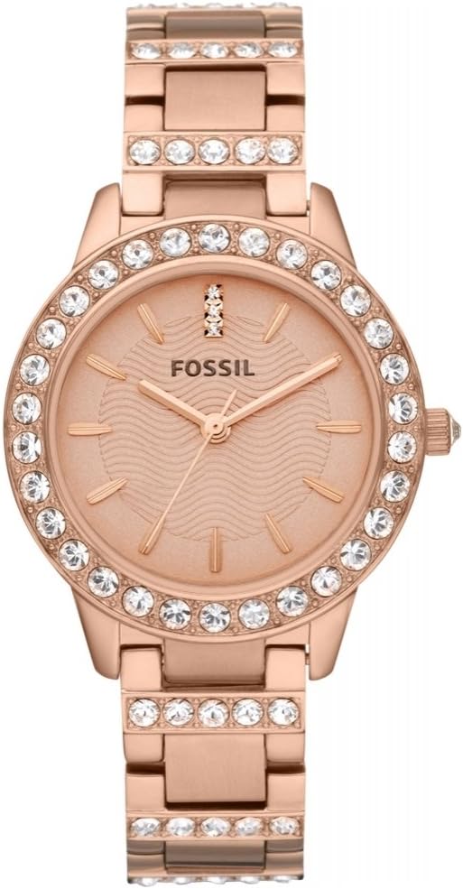 Fossil Jesse Damen Uhr â RosĂ©gold Edelstahlarmband, Quarzwerk, 34mm GehĂ€use, Wasserdicht bis 50m