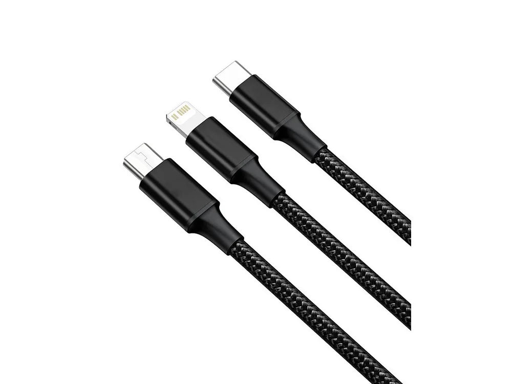 3in1 USB Ladekabel 1,2 m – USB-C, Micro USB und 8-Pin Ladekabel mit Nylonummantelung und 2,1 A