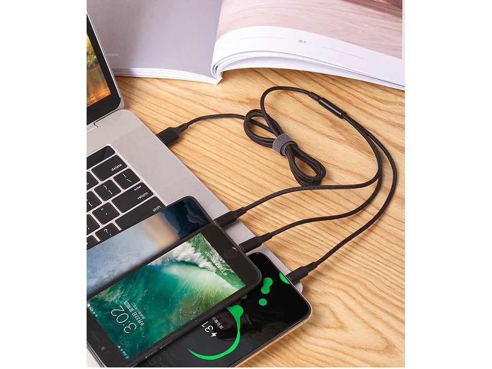 3in1 USB Ladekabel 1,2 m – USB-C, Micro USB und 8-Pin Ladekabel mit Nylonummantelung und 2,1 A