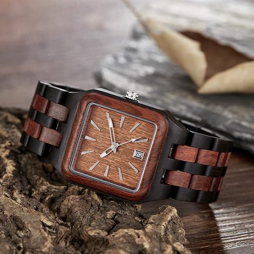 Men's wristwatch, made of wood, chronograph, wooden watch date display lightweight watch