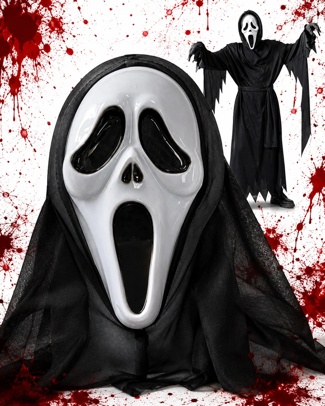 Horror Maske Halloween Gruselmaske Schwarz WeiĂ 35cm Party Verkleidung