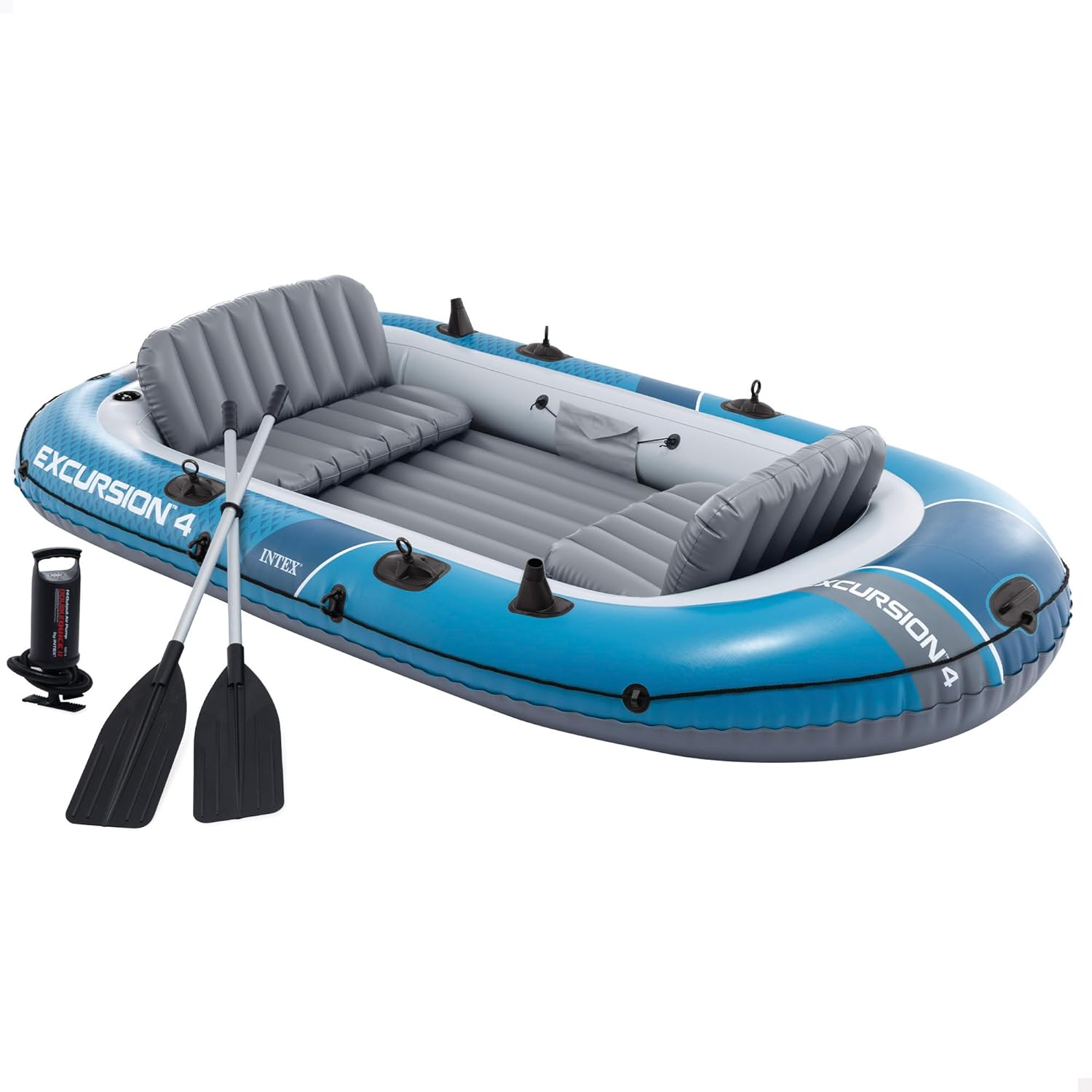 Intex Excursion 4 Schlauchboot Set für 4 Personen mit Aluminiumrudern und Luftpumpe 315 x 165 x 43 cm