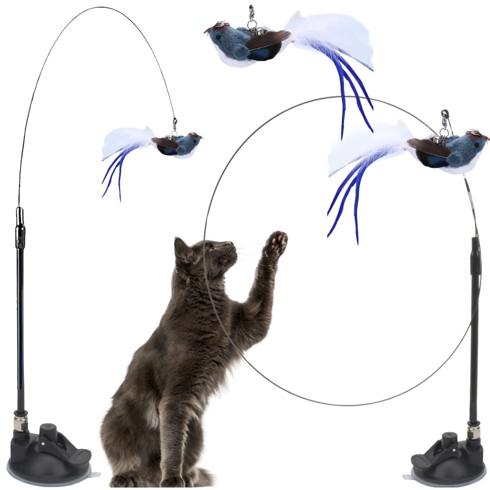 Katzenspielzeug Vogel mit Saugnapf & Angel – Interaktiv & Feder-Spielspaß 🐾🐾🐾