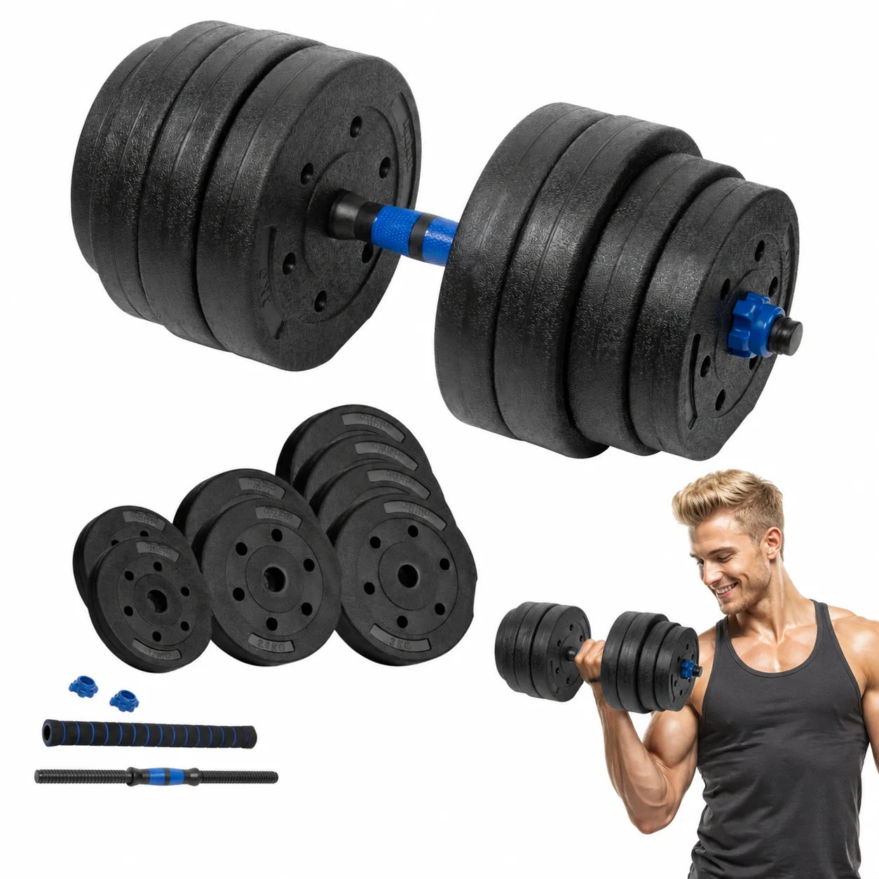 Kurzhantel Set 20kg Verstellbar Hantelset Bitumen Hantel Gewichte Langhantel