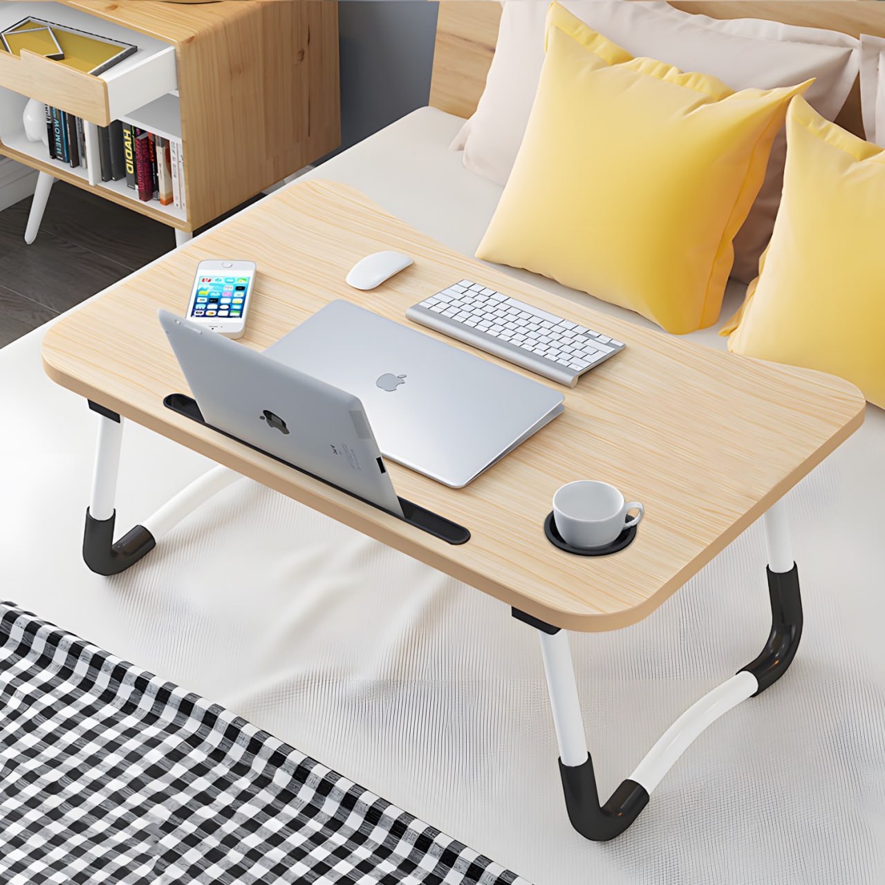 Laptoptisch 60x40 cm klappbar tragbarer Notebooktisch für Bett Sofa Homeoffice Braun