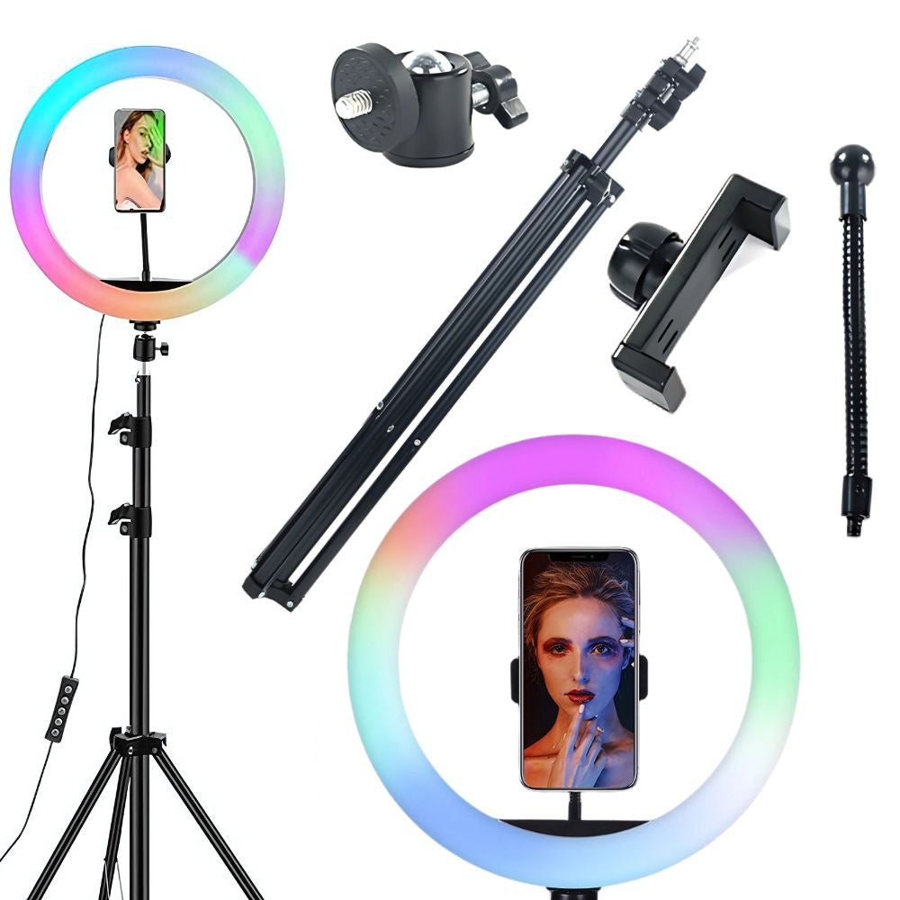LED Ringlicht 10 Zoll RGB – Ringleuchte mit Stativ, Handyhalter & 3 Lichtfarben