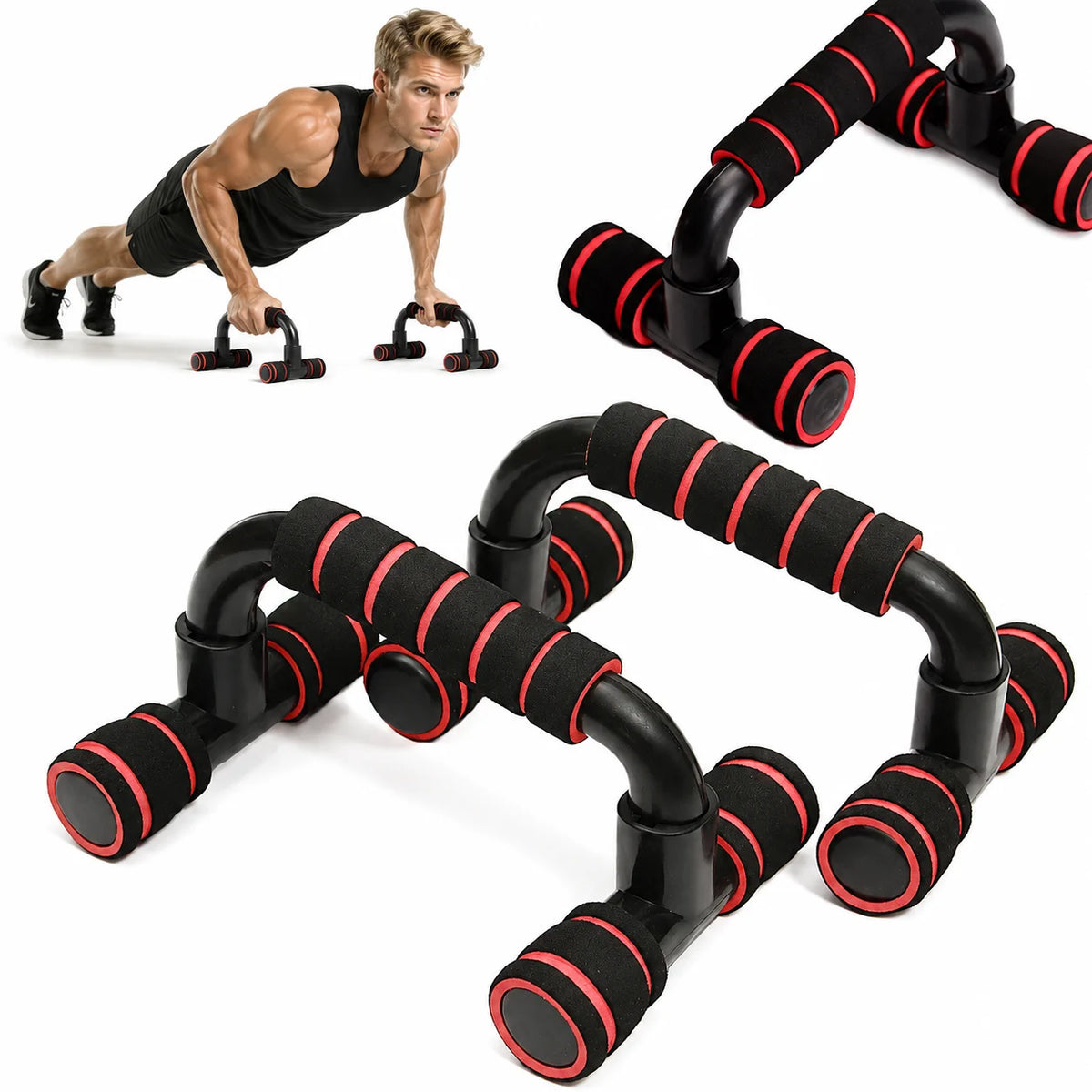LiegestĂŒtzgriffe Fitness Push Up Bars Traglast 100 kg Rutschfest Schwarz Orange