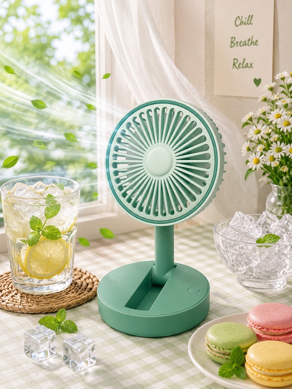 Mini Tischventilator faltbar mit 7200mAh Akku, Nachtlicht und Handyhalter