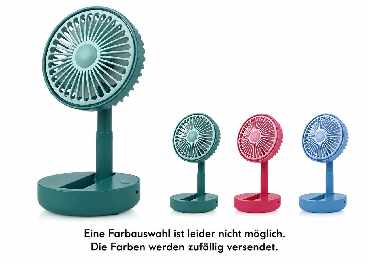 Mini Tischventilator faltbar mit 7200mAh Akku, Nachtlicht und Handyhalter