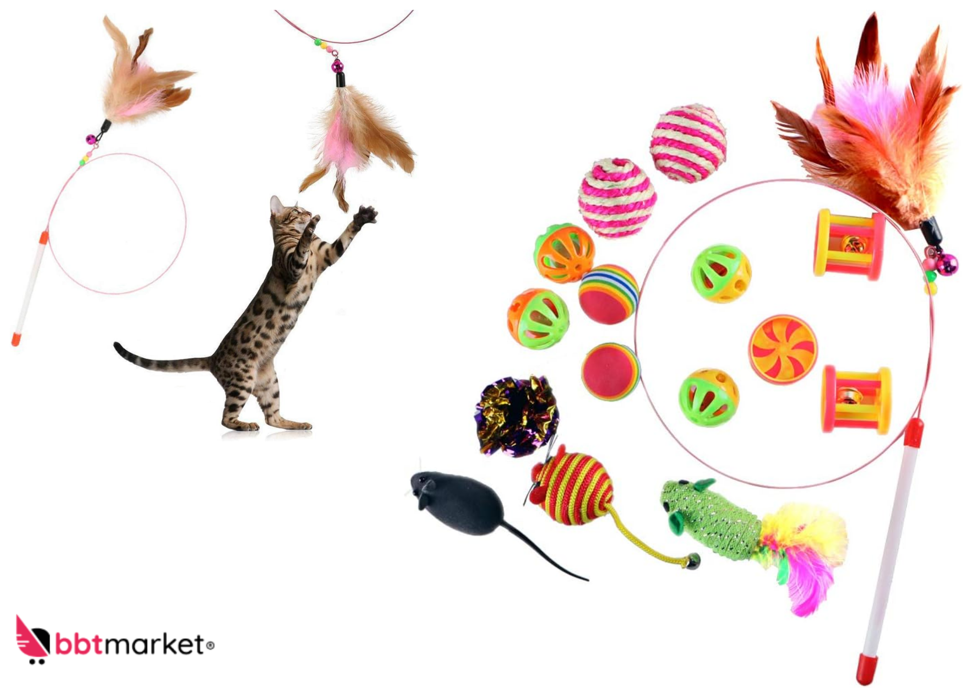 Cat toy set 21 pcs. Cat toys including fishing rod feather ball mouse balls