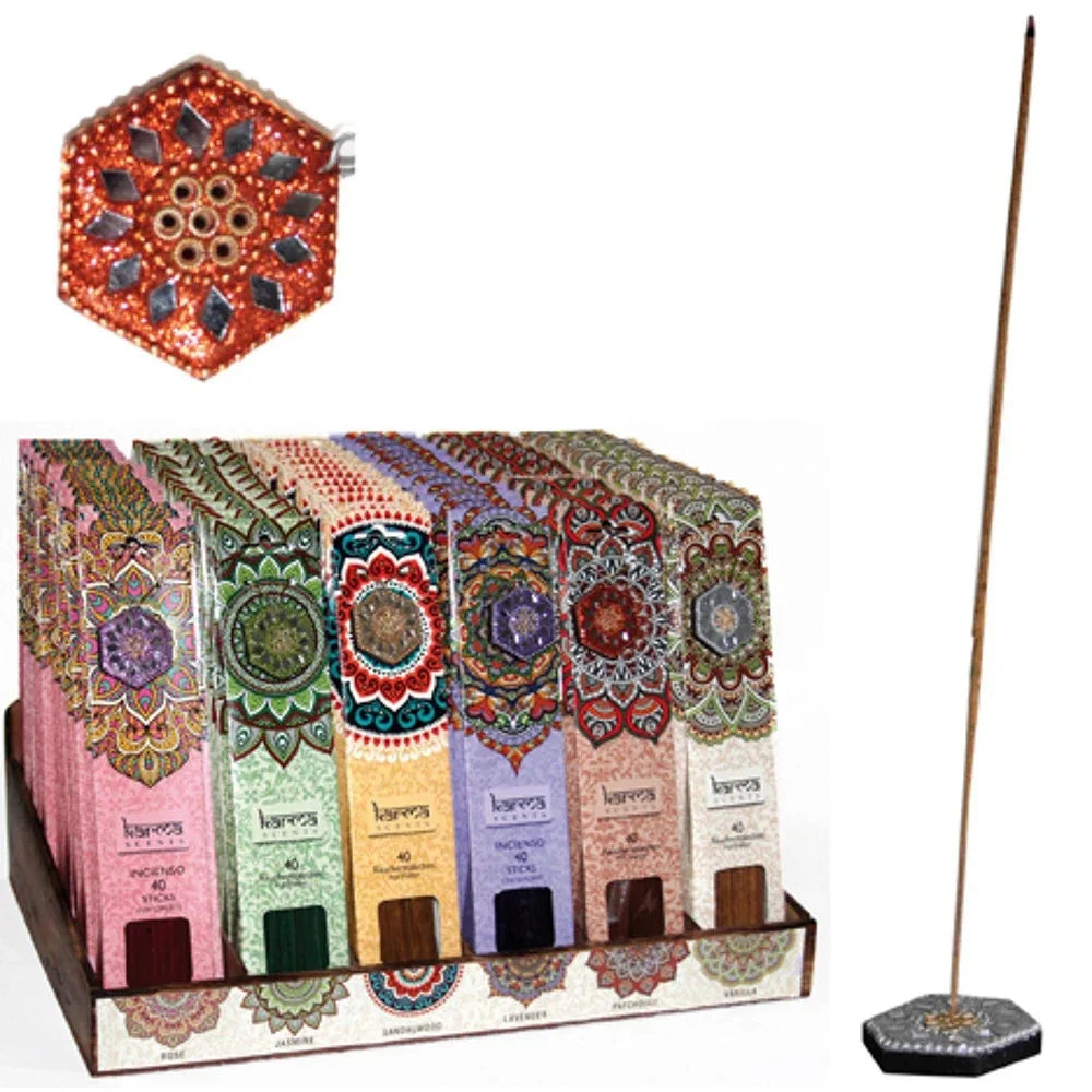 Räucherstäbchen Indische 40 Stück inkl. Halter – verschiedene Düfte (Karma Scent