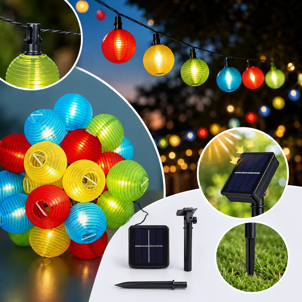 Solar Lichterkette 20 Lampions Garten Balkon Terrasse Außenbeleuchtung 330 cm
