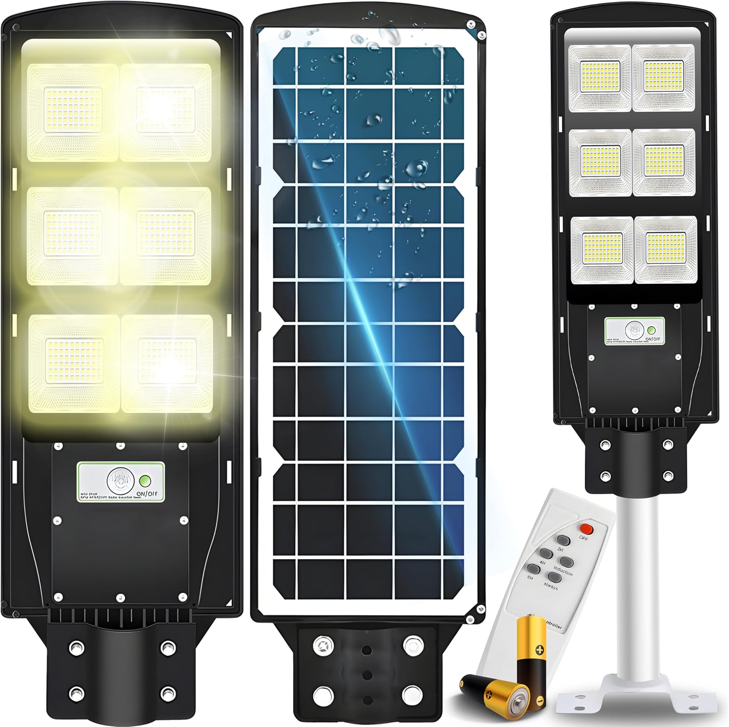 Solar Straßenlampe mit Bewegungsmelder, Fernbedienung und IP67 – LED Außenleuchte 6000K für Hof, Garage und Parkplatz