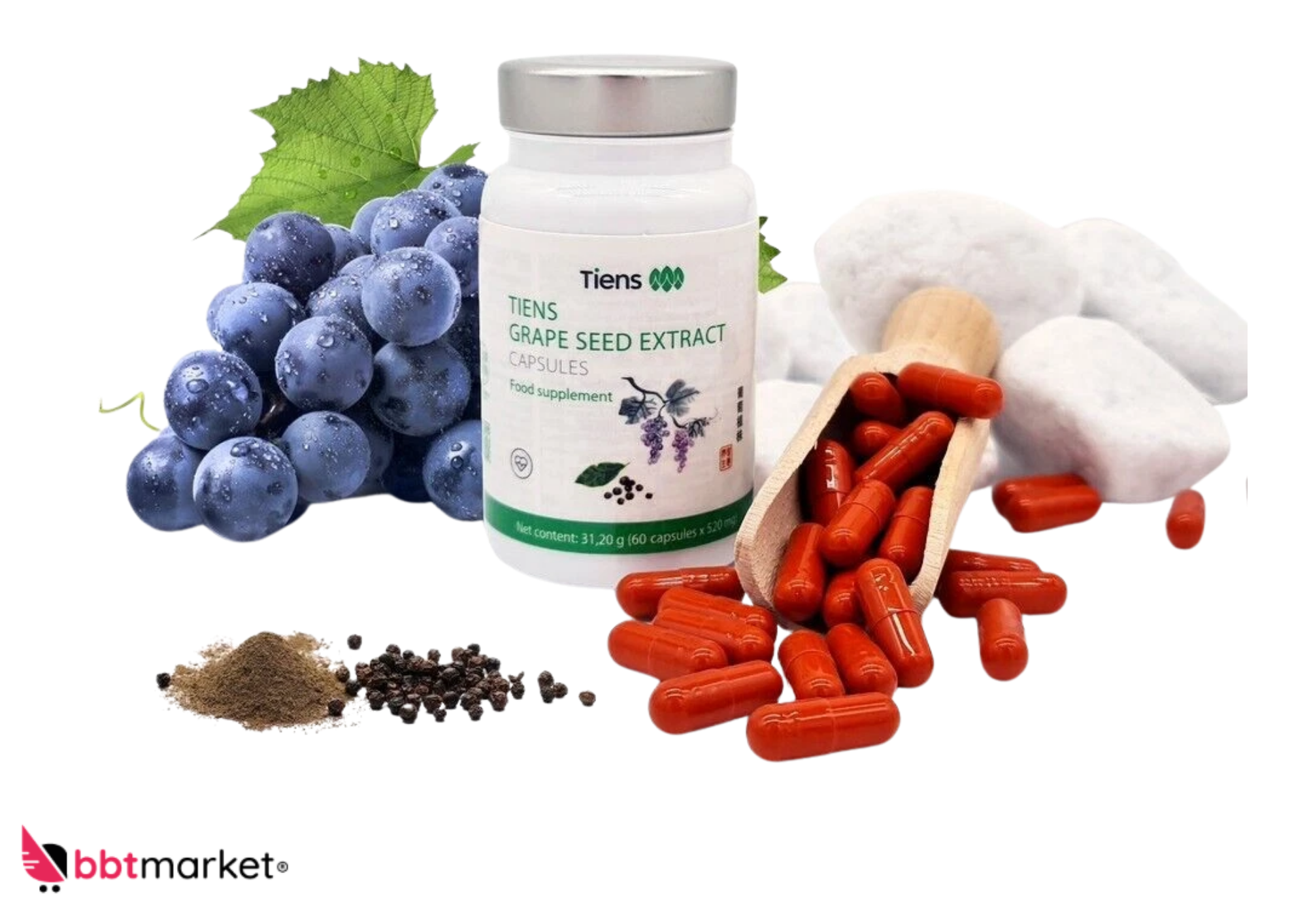 Tiens Traubenkernextrakt Vitamin C - 60 Kapseln - GRAPE SEED EXTRACT FOOD - Antioxidative Unterstützung für Gesundheit und Vitalität Verfallsdatum: 31.05.2026