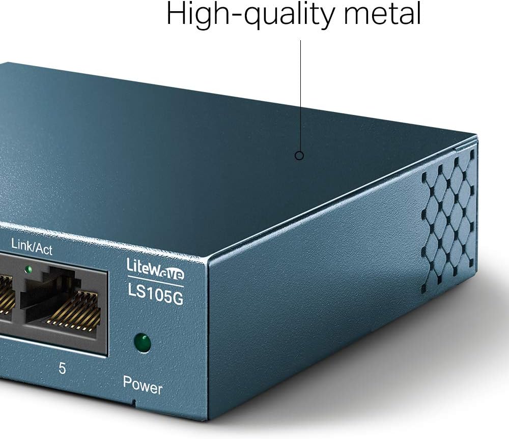 TP-Link LS105G 5-Port Gigabit Switch – Metallgehäuse lüfterlos Plug & Play