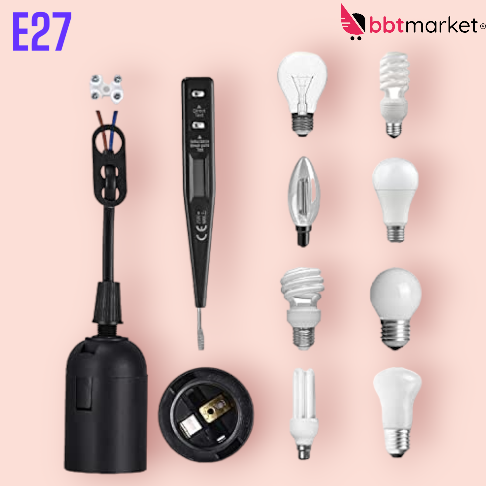 12x construction socket lamp socket renovation socket socket E27 construction site socket black