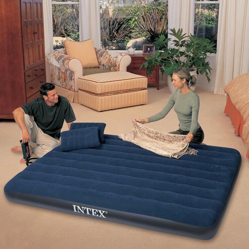 INTEX Classic Queen Airbed Guest Bed 203x152x25cm Bed + 2 Pillows + Hand Pump