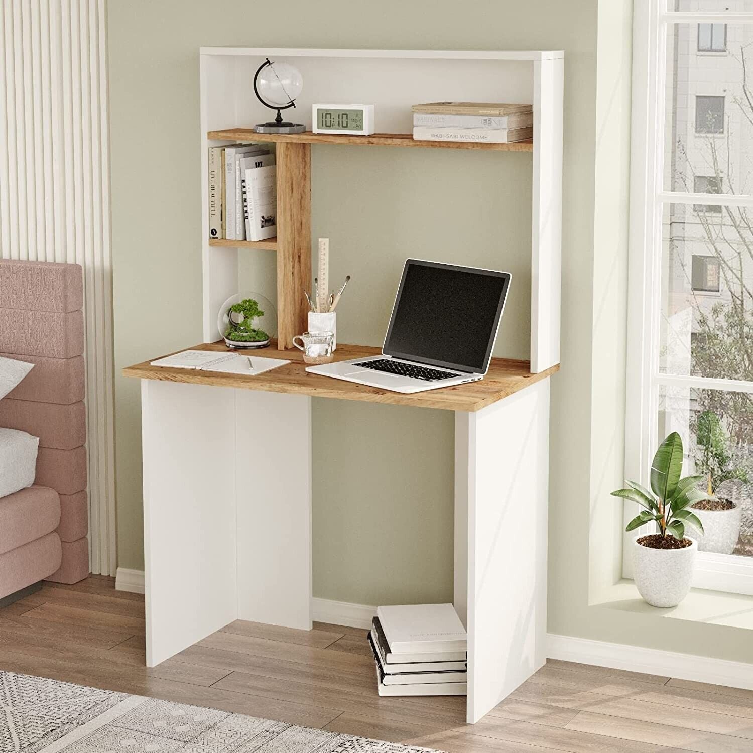 Computer desk, work table, mobile office table, PC table with shelves