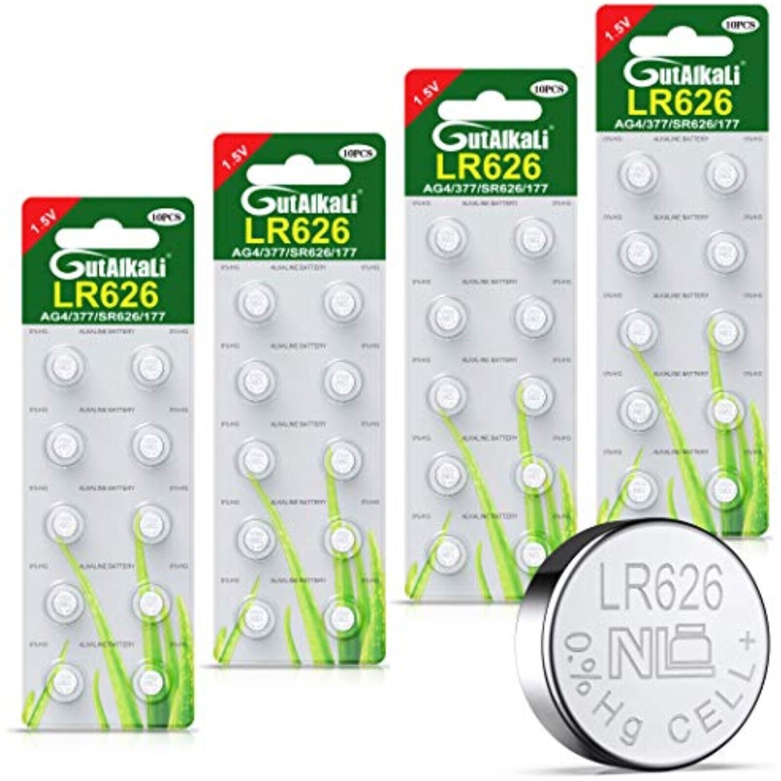 GutAlkaLi AG4 LR626 1.5V Alkaline Button Cell Batteries Without Mercury 10-20-40