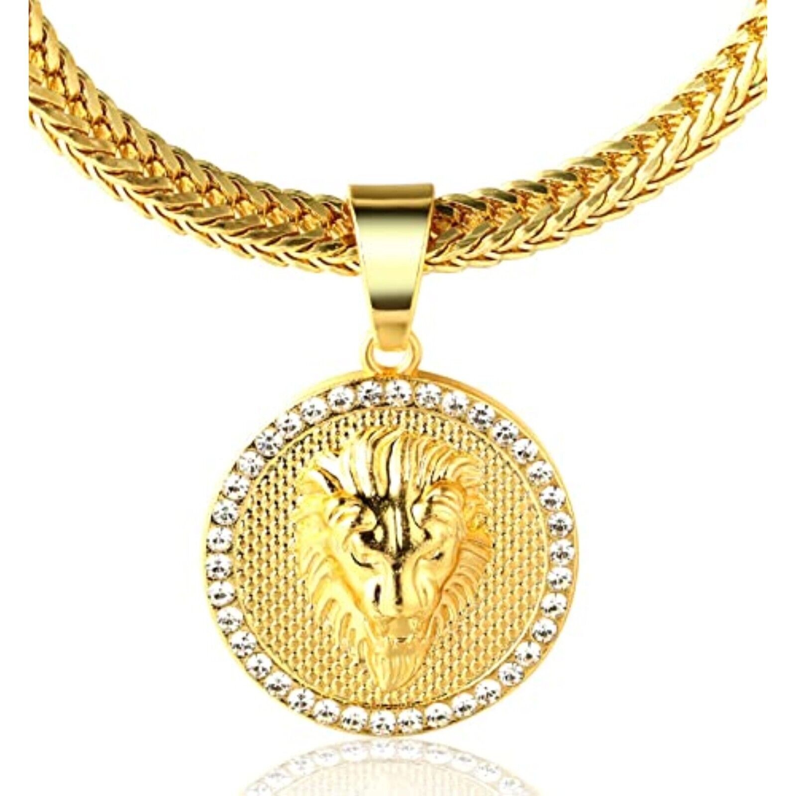 "Kings Landing" necklace with lion pendant, 18 kt real gold-plated foxtails