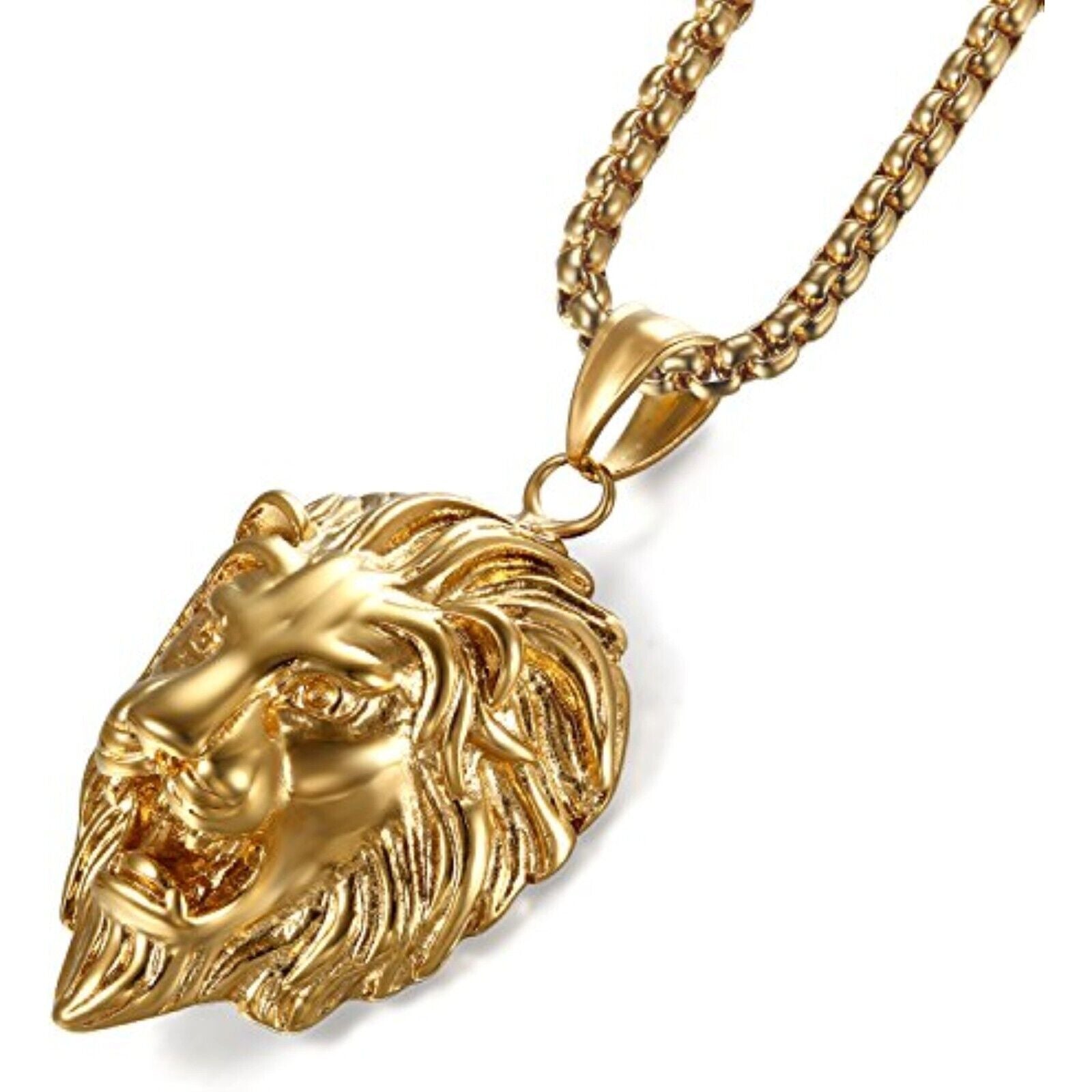 Men's necklace stainless steel gold pendant long lion head jewelry