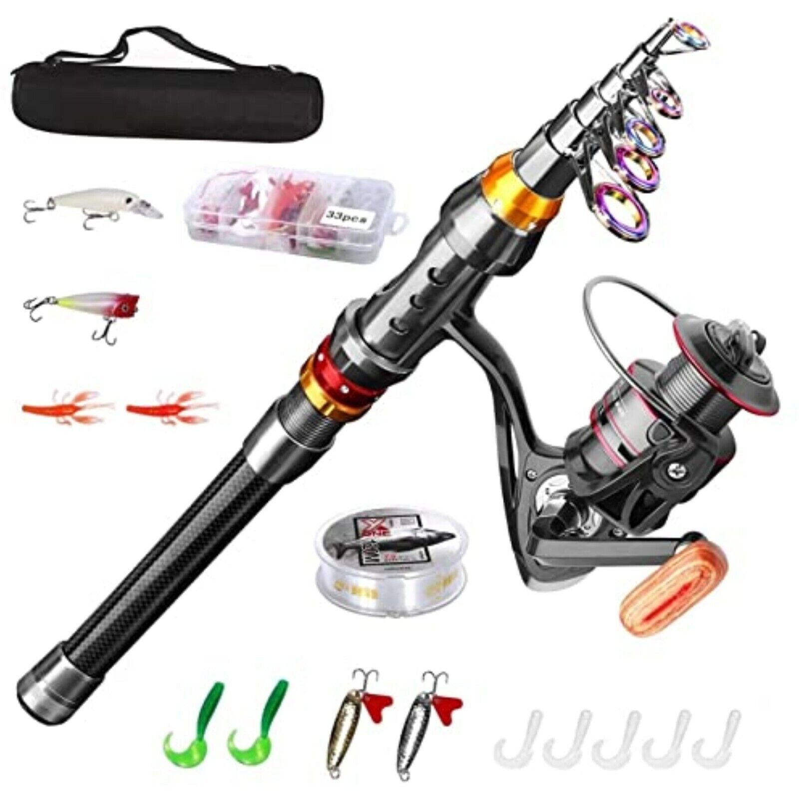 FISHOAKY fishing rod with reel, fishing rod set complete, fishing starter set, fishing rods